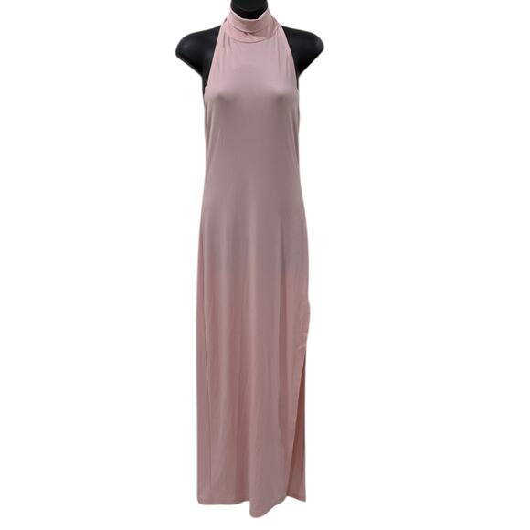 Norma Kamali Halter Turtle Side Slit Gown In Blush - Picture 2 of 8